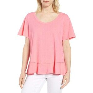 Caslon Ruffle Hem Cotten Tee In Pink Lemonade Size M